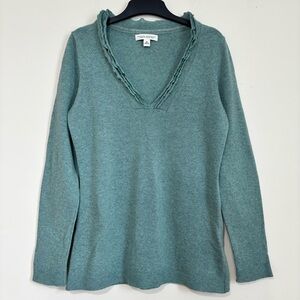 Banana Republic Italy Yarn Y2K V-Neck Ruffle Wool Cashmere Sage Green Sweater M